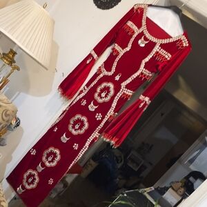 Elegant Red Maxi Dress with White Accents